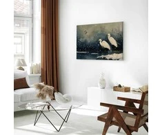 Artgeist Paveikslas - Herons over a winter pond - Japanese-style illustration in dark colours