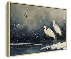 Artgeist Paveikslas - Herons over a winter pond - Japanese-style illustration in dark colours