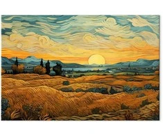 Artgeist Paveikslas - Impressionistic fields - painted golden landscape with fields of grain