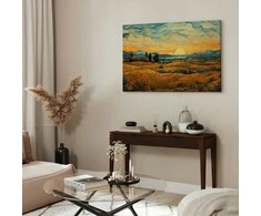 Artgeist Paveikslas - Impressionistic fields - painted golden landscape with fields of grain