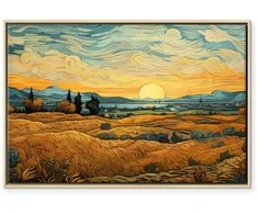 Artgeist Paveikslas - Impressionistic fields - painted golden landscape with fields of grain