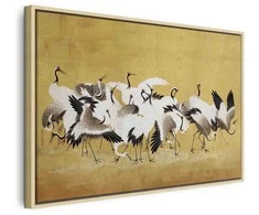 Artgeist Paveikslas - Japanese cranes - a flock of birds against a golden background based on a painting by Ishida Yūtei