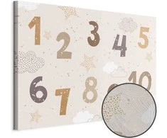Artgeist Paveikslas - Jumping Numbers - Numbers in a Subdued rusvai gelsvas-Brown Hue Among Snowflakes Stars and Clouds