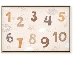 Artgeist Paveikslas - Jumping Numbers - Numbers in a Subdued rusvai gelsvas-Brown Hue Among Snowflakes Stars and Clouds