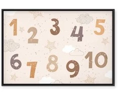 Artgeist Paveikslas - Jumping Numbers - Numbers in a Subdued rusvai gelsvas-Brown Hue Among Snowflakes Stars and Clouds