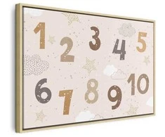 Artgeist Paveikslas - Jumping Numbers - Numbers in a Subdued rusvai gelsvas-Brown Hue Among Snowflakes Stars and Clouds