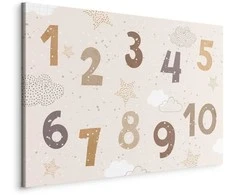 Artgeist Paveikslas - Jumping Numbers - Numbers in a Subdued rusvai gelsvas-Brown Hue Among Snowflakes Stars and Clouds