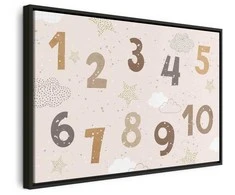 Artgeist Paveikslas - Jumping Numbers - Numbers in a Subdued rusvai gelsvas-Brown Hue Among Snowflakes Stars and Clouds