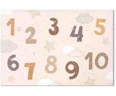 Artgeist Paveikslas - Jumping Numbers - Numbers in a Subdued rusvai gelsvas-Brown Hue Among Snowflakes Stars and Clouds