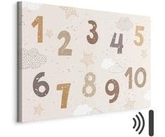 Artgeist Paveikslas - Jumping Numbers - Numbers in a Subdued rusvai gelsvas-Brown Hue Among Snowflakes Stars and Clouds