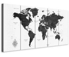 Artgeist Paveikslas - Juodas and Baltas Map (5 Parts) Narrow