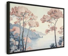 Artgeist Paveikslas - Landscape with the Ocean Cliffs and Trees in Delicate Rožinė Shades