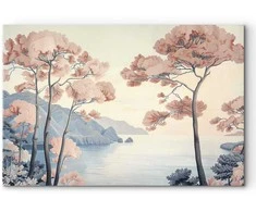 Artgeist Paveikslas - Landscape with the Ocean Cliffs and Trees in Delicate Rožinė Shades