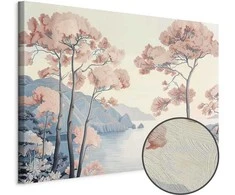 Artgeist Paveikslas - Landscape with the Ocean Cliffs and Trees in Delicate Rožinė Shades