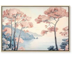 Artgeist Paveikslas - Landscape with the Ocean Cliffs and Trees in Delicate Rožinė Shades