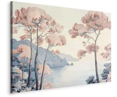 Artgeist Paveikslas - Landscape with the Ocean Cliffs and Trees in Delicate Rožinė Shades