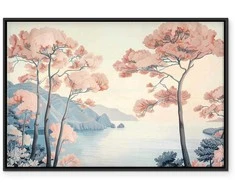 Artgeist Paveikslas - Landscape with the Ocean Cliffs and Trees in Delicate Rožinė Shades