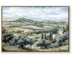 Artgeist Paveikslas - Landscape with Žalias Fields and Trees Tuscan Sunny View