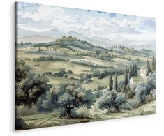 Artgeist Paveikslas - Landscape with Žalias Fields and Trees Tuscan Sunny View