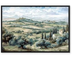 Artgeist Paveikslas - Landscape with Žalias Fields and Trees Tuscan Sunny View