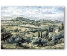 Artgeist Paveikslas - Landscape with Žalias Fields and Trees Tuscan Sunny View
