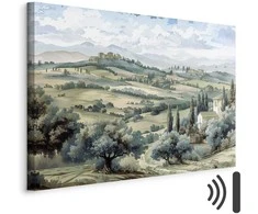 Artgeist Paveikslas - Landscape with Žalias Fields and Trees Tuscan Sunny View