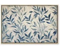 Artgeist Paveikslas - Leaves in Mėlyna Color Delicate Botanical Motif