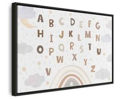 Artgeist Paveikslas - Letters Above the Rainbow - Letters Among Streams of Rain and Clouds with a Rainbow Moon and Stars on a Light Background