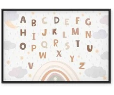 Artgeist Paveikslas - Letters Above the Rainbow - Letters Among Streams of Rain and Clouds with a Rainbow Moon and Stars on a Light Background