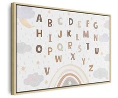 Artgeist Paveikslas - Letters Above the Rainbow - Letters Among Streams of Rain and Clouds with a Rainbow Moon and Stars on a Light Background