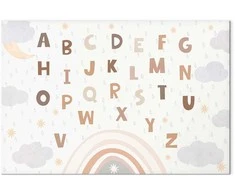 Artgeist Paveikslas - Letters Above the Rainbow - Letters Among Streams of Rain and Clouds with a Rainbow Moon and Stars on a Light Background