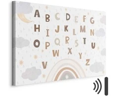 Artgeist Paveikslas - Letters Above the Rainbow - Letters Among Streams of Rain and Clouds with a Rainbow Moon and Stars on a Light Background