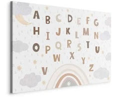 Artgeist Paveikslas - Letters Above the Rainbow - Letters Among Streams of Rain and Clouds with a Rainbow Moon and Stars on a Light Background