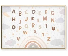 Artgeist Paveikslas - Letters Above the Rainbow - Letters Among Streams of Rain and Clouds with a Rainbow Moon and Stars on a Light Background