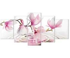 Artgeist Paveikslas - Magnolias over Water (5 Parts) Wide Rožinė