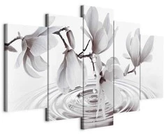 Artgeist Paveikslas - Magnolias over Water (5 Parts) Wide Pilkas