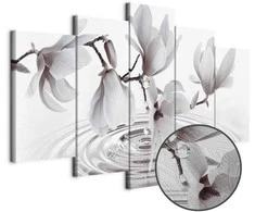 Artgeist Paveikslas - Magnolias over Water (5 Parts) Wide Pilkas