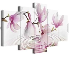 Artgeist Paveikslas - Magnolias over Water (5 Parts) Wide Rožinė