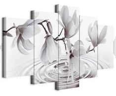 Artgeist Paveikslas - Magnolias over Water (5 Parts) Wide Pilkas