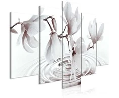 Artgeist Paveikslas - Magnolias over Water (5 Parts) Wide Pilkas