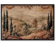 Artgeist Paveikslas - Mediterranean landscape - old tapestry with a hill and a lake