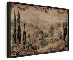 Artgeist Paveikslas - Mediterranean landscape - old tapestry with a hill and a lake