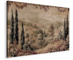 Artgeist Paveikslas - Mediterranean landscape - old tapestry with a hill and a lake