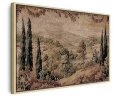Artgeist Paveikslas - Mediterranean landscape - old tapestry with a hill and a lake