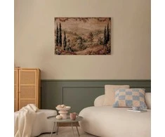 Artgeist Paveikslas - Mediterranean landscape - old tapestry with a hill and a lake