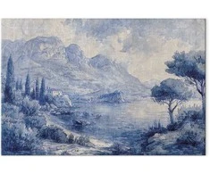 Artgeist Paveikslas - Mėlyna Bay - Italian landscape of Lake Como painted with mėlynas ink