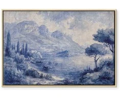 Artgeist Paveikslas - Mėlyna Bay - Italian landscape of Lake Como painted with mėlynas ink