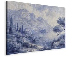 Artgeist Paveikslas - Mėlyna Bay - Italian landscape of Lake Como painted with mėlynas ink