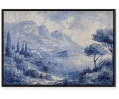 Artgeist Paveikslas - Mėlyna Bay - Italian landscape of Lake Como painted with mėlynas ink