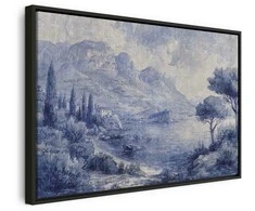 Artgeist Paveikslas - Mėlyna Bay - Italian landscape of Lake Como painted with mėlynas ink